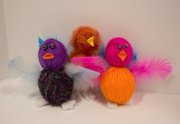 Photo of yarn birds for craft.